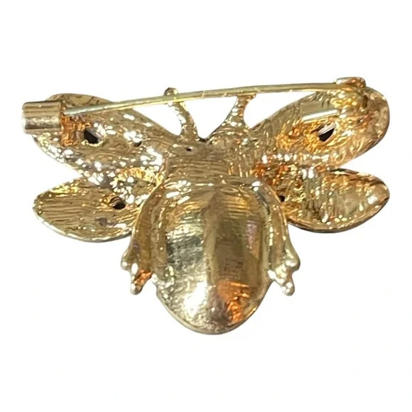 🐝 Vintage-Inspired Bee Brooch – Gold & Rhinestone Insect Pin (1.5”) - Picture 3 of 8